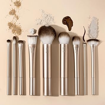 Real Techniques Au Naturale 9 Piece Makeup Brush Set, For Liquid, Cream, & Powder Foundation, Eyeshadow, Blush, & Contour, Premium Quality Face Brushes, Gift Set, Cruelty-Free