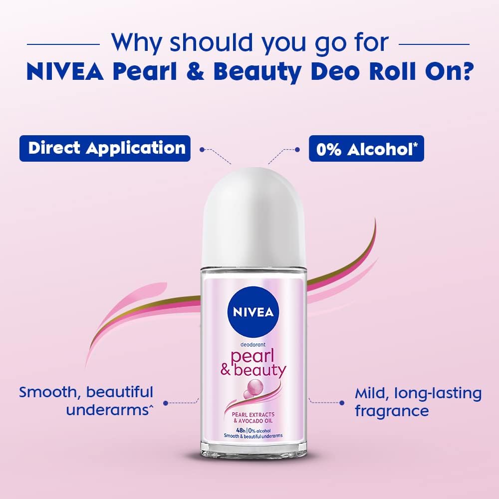 NIVEA Deodorant Roll On, Pearl & Beauty For Women - 50ml