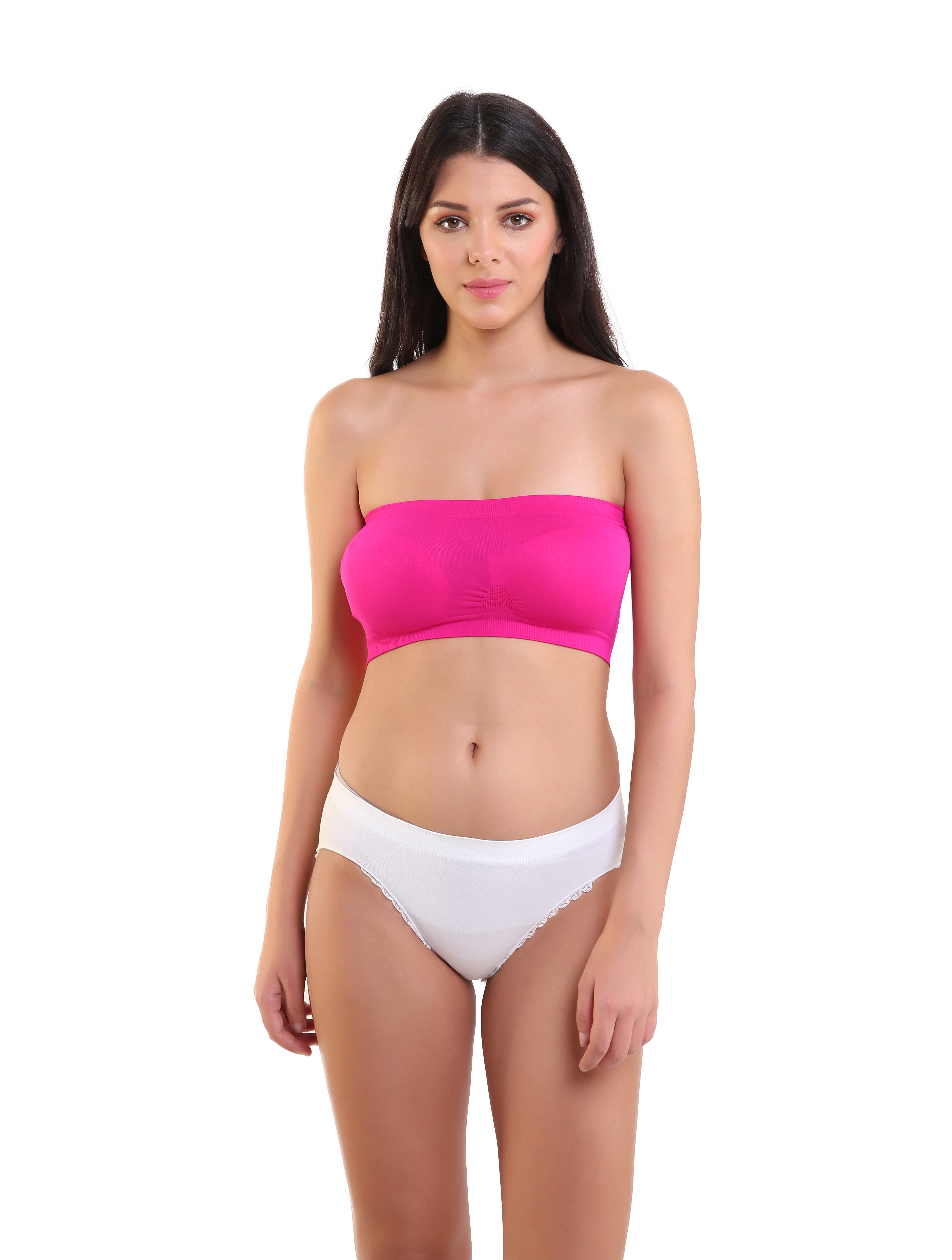 Kate Strapless Ribbed Tube Bra - Free Size - Hot Pink